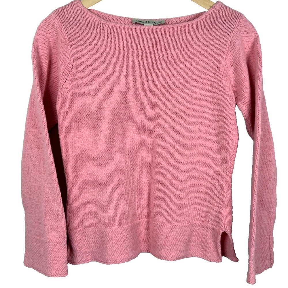 David Brooks Vtg Pink‎ Boatneck Knit Sweater Pullover Side Slit Top Coquette S